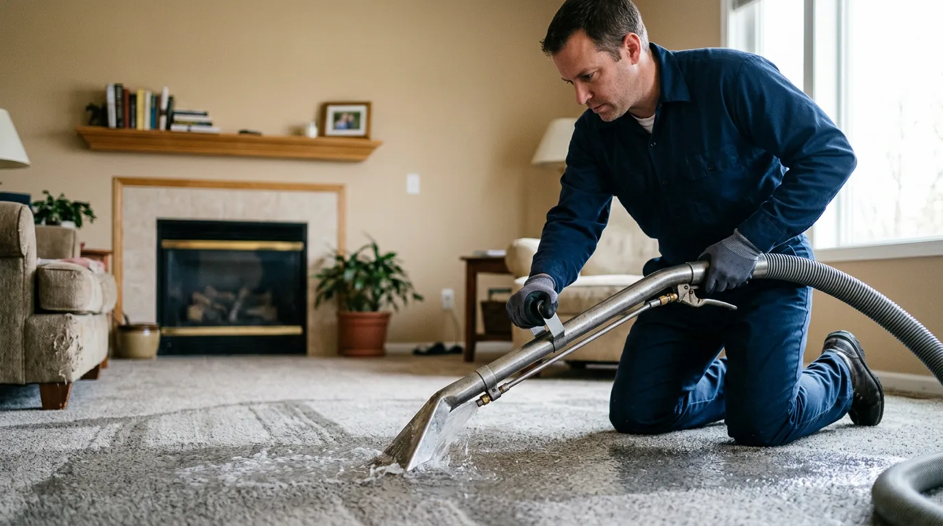 Water damage restoration technician working near New Haven, IN